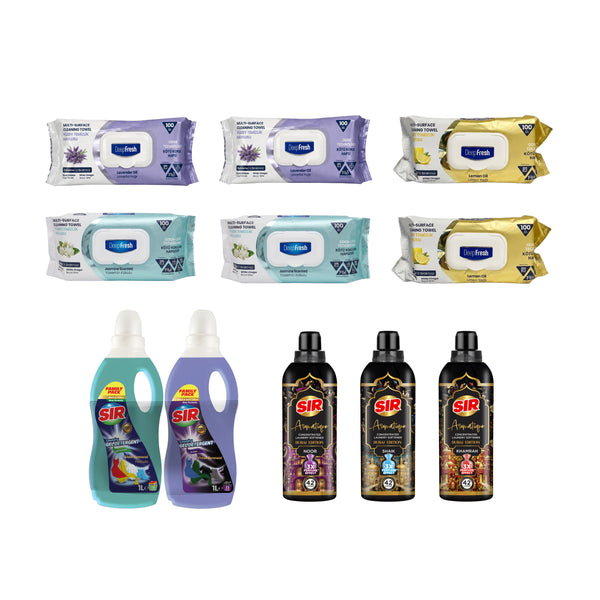 Nou: Șervețele odor lock technology cu bicarbonat și oțet + Detergent pentru Universal + Rufe Negre + 3 x Balsam Rufe Aromatique Dubai Edition