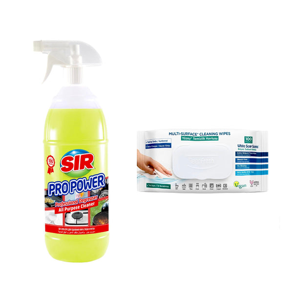 Degresant universal Sir 1000 ml+Şerveţele umede pentru multi suprafeţe cu bicarbonat şi oțet Deep Fresh 100 de bucăți - Redist