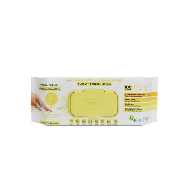 Șervețele umede vegane pentru multi suprafețe cu lămâie, bicarbonat și oțet DeepFresh 100 buc - Redist
