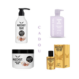 Gama profesional cu extract de usturoi Redist Sqmpon usturoi 500 ml + Masca usturoi 475 ml + Parfumul de par Redist Miracle Oils 40 Overdose 50 ml + Gel de duș Savon de Royal Moisturizing Teraphy 500 ml