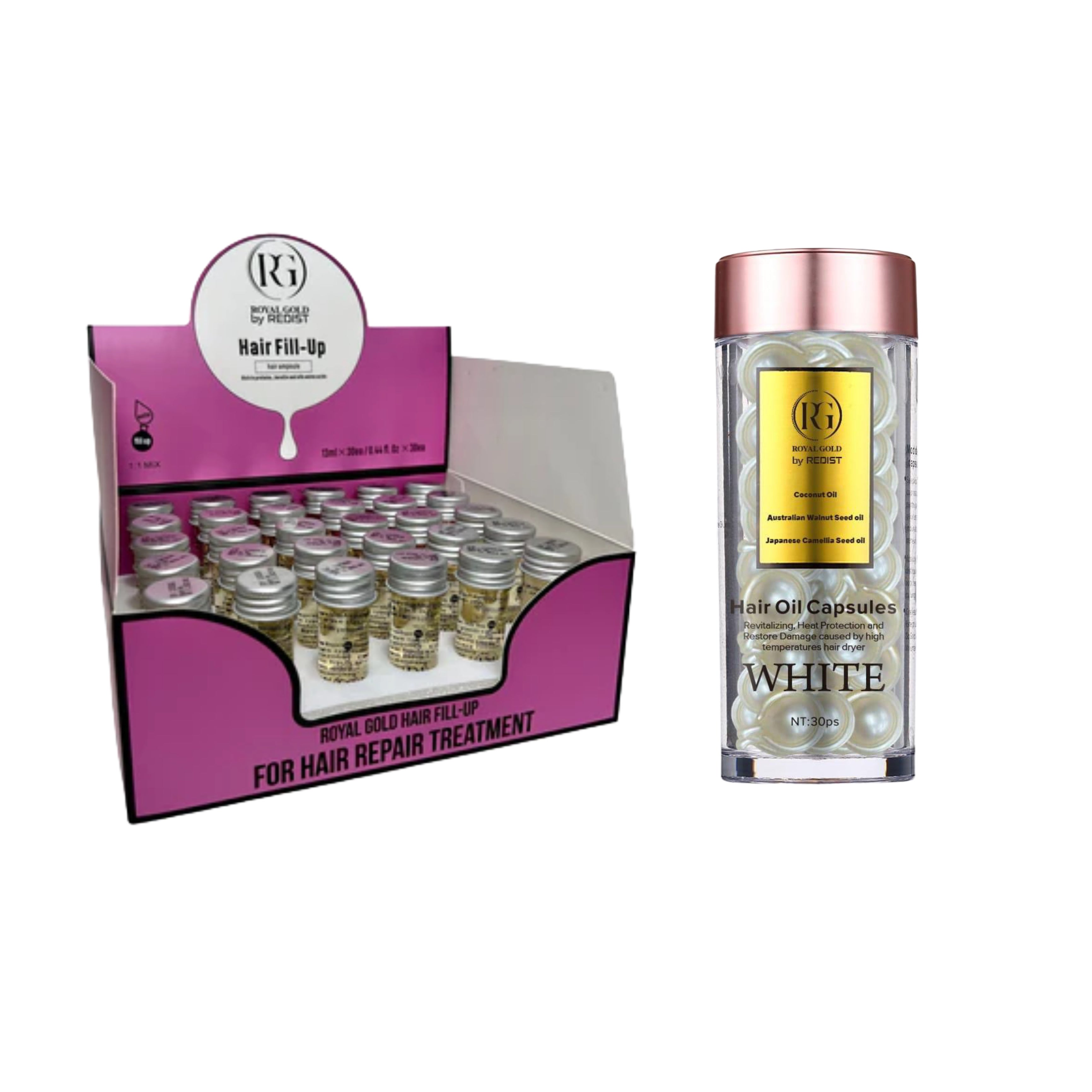 Mască de păr lichidă fiolă tratament Redist 13 ml × 30 bucăți + CADOU: Capsule tratament pentru par Cocos White Royal Gold by Redist - Redist