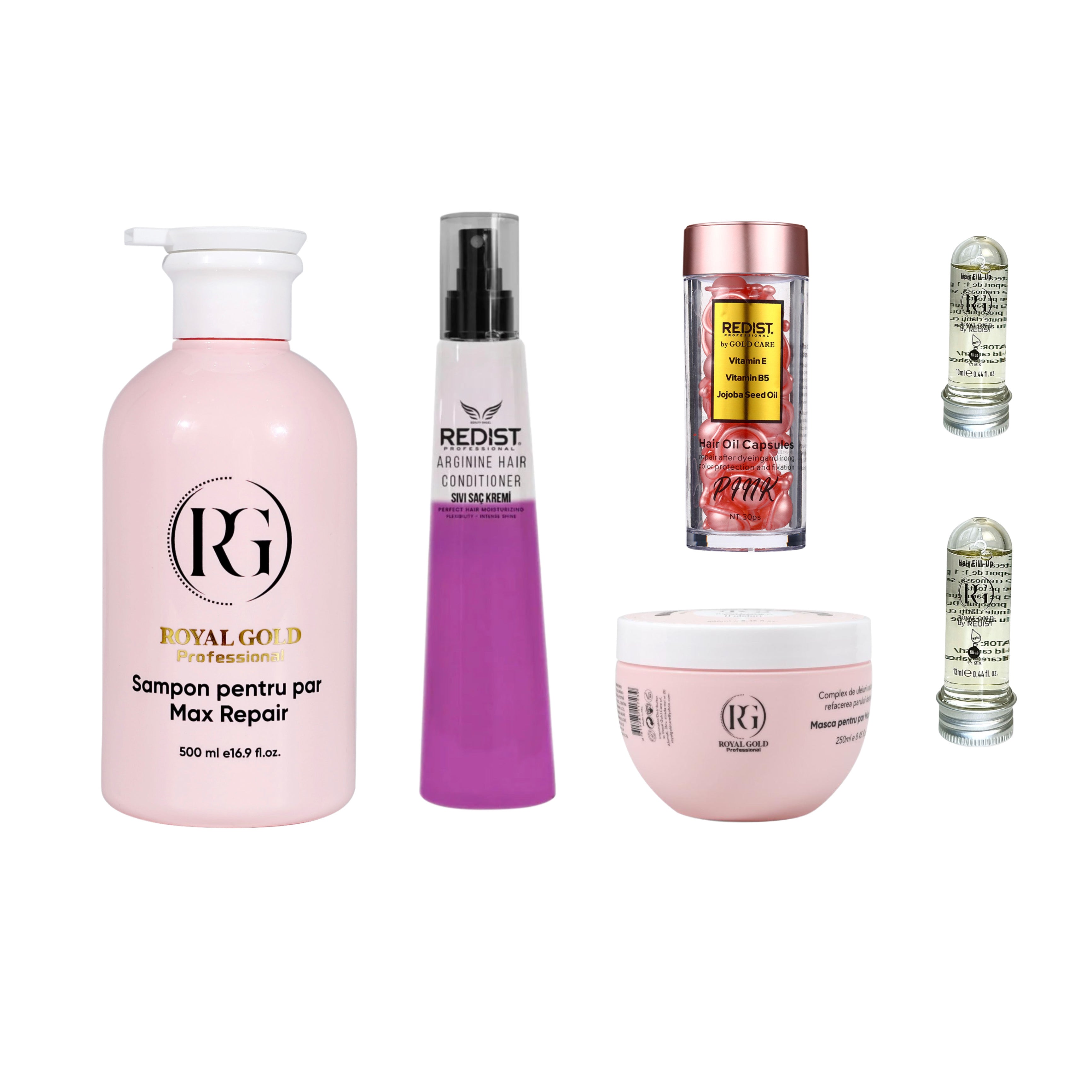 Gama Max Repair Pink + Balsam bifazic Arginine + Capsule Pink + 2 x Mască lichidă
