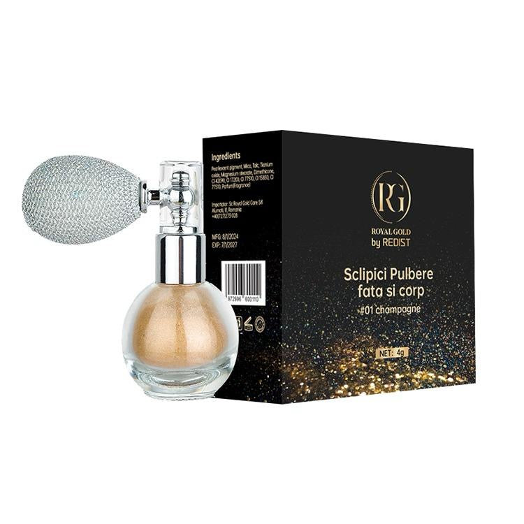 Sclipici pulbere pentru fata si corp Royal Gold by Redist #01 champagne 4g - Redist