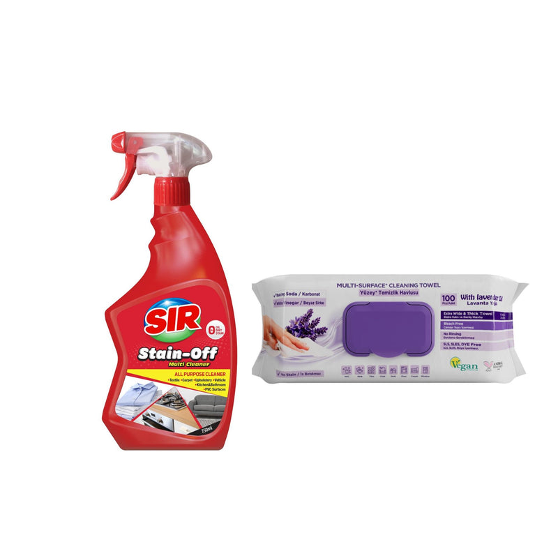 Sir Soluţie pentru ȋndepartarea petelor multi suprafeţe 750 ml + Şerveţele umede pentru multi suprafeţe cu lavandă , bicarbonat şi oțet Deep Fresh 100 de bucăți