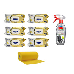 Şerveţele umede pentru multi suprafeţe cu lămâie , bicarbonat şi oțet Deep Fresh Odor Lock 100 de bucăți × 6 pachete + Soluție pentru curățare aparate Air Fryer Sir  + Lavete