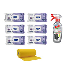 Şerveţele umede pentru multi suprafeţe cu lavandă , bicarbonat şi oțet Deep Fresh Odor Lock 100 de bucăți × 6 pachete + Soluție pentru curățare aparate Air Fryer Sir  + Lavete