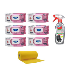 Şerveţele umede pentru multi suprafeţe cu bicarbonat şi oțet Crini Deep Fresh Odor Lock 100 de bucăți × 6 pachete + Soluție pentru curățare aparate Air Fryer Sir  + Lavete