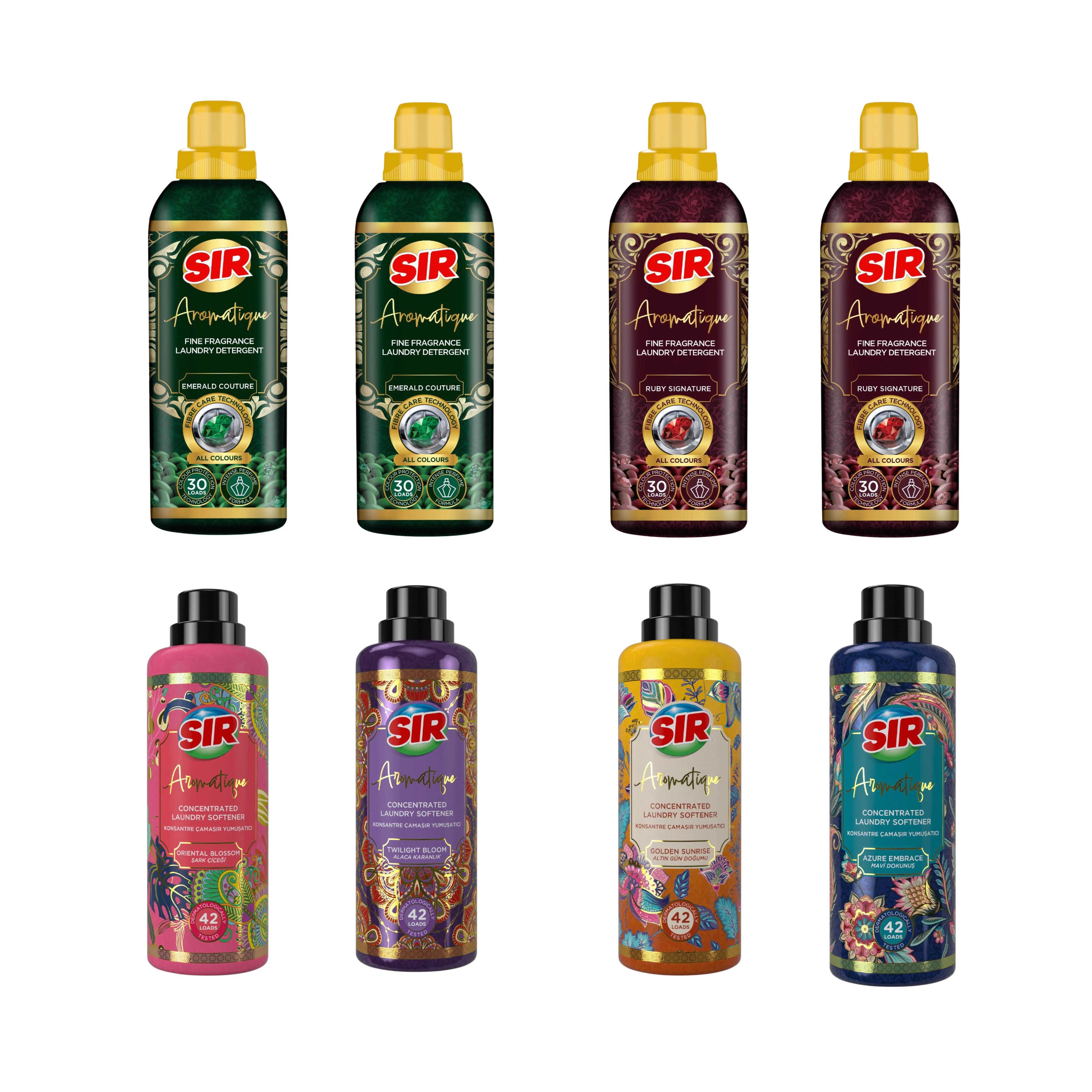 Nou: Colectia SIR Aromatique: 4× Detergent rufe + 4 x Balsam de rufe SIR Aromatique Concentrat