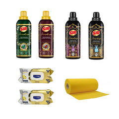 Pachet curățenie : Detergent rufe Sir Aromatique × 2 buc, Balsam rufe Sir Aromatique × 2 buc, Șervețelele multisuprafețe Lămâie, bicarbonat și oțet DeepFresh × 2 buc, Lavete