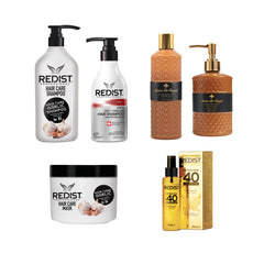 Șampon Împotriva Căderii Părului Redist + Șampon profesional cu extract de usturoi Redist 1000 ml + Masca cu usturoi Redist + Ulei tratament pentru păr Miracle Oils 40 Overdose + Gel de duș și săpun lichid Savon de Royal Eden's Pearl