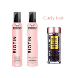 Pachet pentru păr creț : Hair Care Mousse BIOTIN Redist 200 ml + Hair Styling Mousse Biotin Redist 200 ml + Capsule pentru par cu Biotina Purple Redist 30 buc