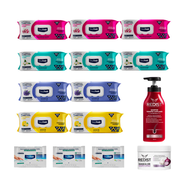 Kit șervețelele multi suprafețe Deep Fresh + Kit Redist împotriva căderii părului