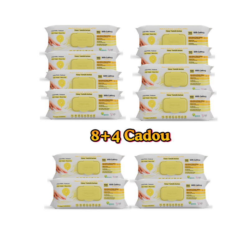 8 + 4 Cadou : Șervețele pentru multi suprafețe cu oțet, bicarbonat și lămâie 100 buc