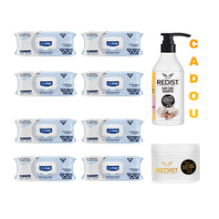 Şerveţele umede pentru multi suprafeţe cu bicarbonat şi oțet Clasice Odor Lock Deep Fresh 100 de bucăți × 8 pachete + Cadou : Șampon usturoi și Mască 12 in 1 Expert