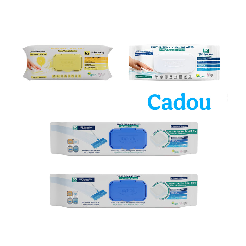 Șervețele mop pentru multi suprafețe cu bicarbonat si otet 50 buc × 2 pachete + Şerveţele umede pentru multi suprafeţe cu lămâie, bicarbonat şi oțet Deep Fresh 100 de bucăți + CADOU : Servetele umede pentru multi suprafeţe cu bicarbonat si oțet Deep Fresh - Redist