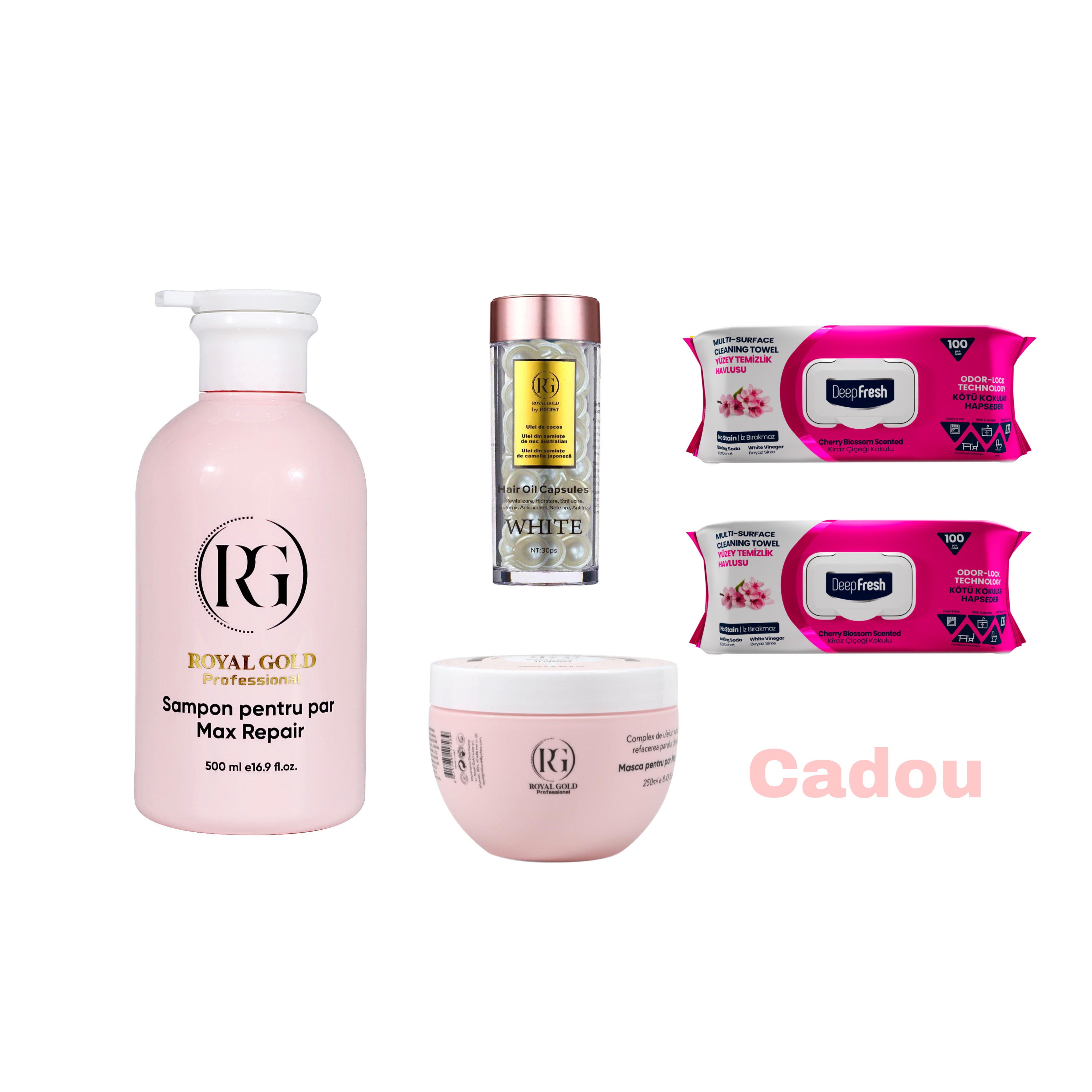 Pachet avantajos Max Repair Pink + Cadou Șervețele multisuprafețe crini Deep Fresh + Capsule Cocos