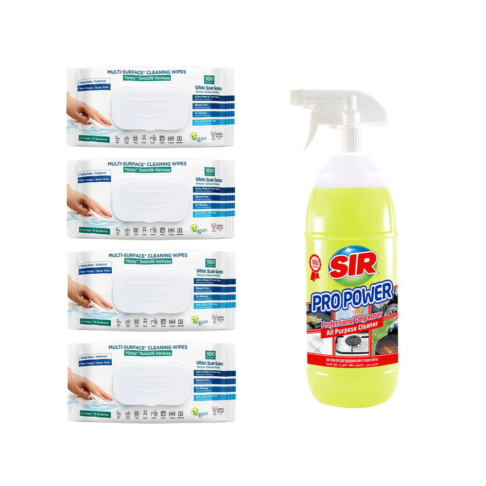 4 Pachete Șervețele Deep Fresh multisuprafețe clasice + Cadou Soluție degresantă Sir Pro Power 1000 ml - Redist