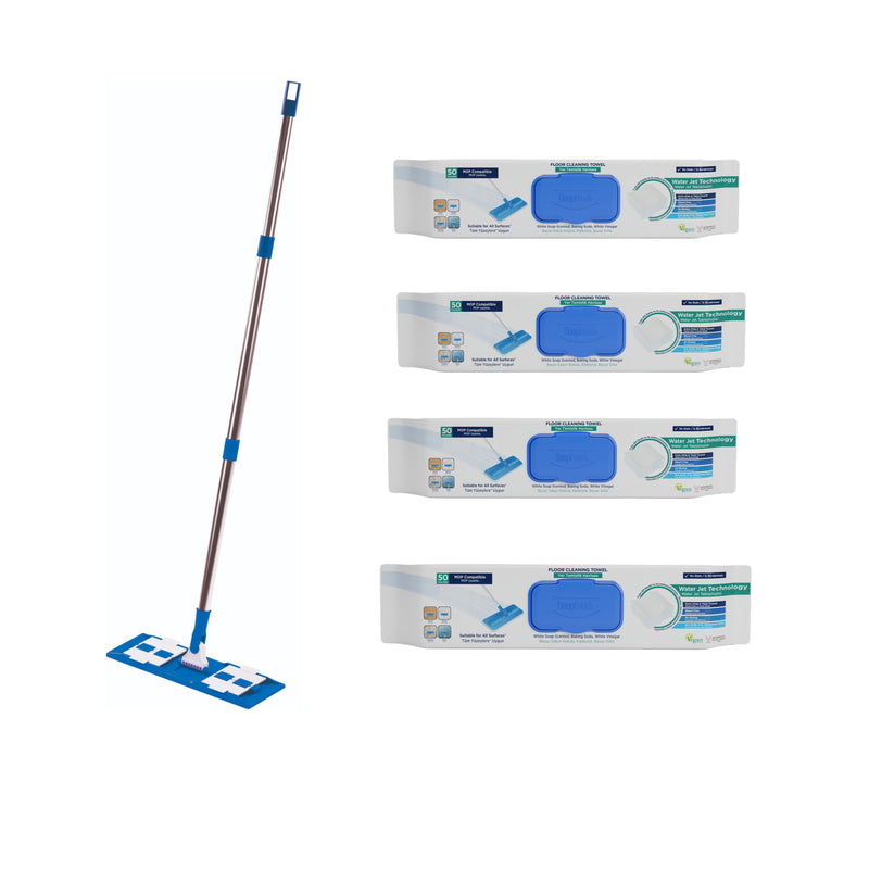 Set Mop + Șervețele mop pentru multi suprafețe cu bicarbonat si otet 50 buc × 4 pachete