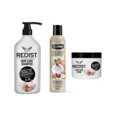 Sampon cu usturoi 1000 ml + Masca cu usturoi + Gel de dus exfoliant Coconut & Coffee Deep Fresh 400 ml - Redist