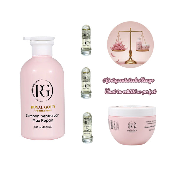 Nou: Gama Max Repair Pink by Royal Gold + 3 x Mască de păr lichidă fiolă tratament Redist